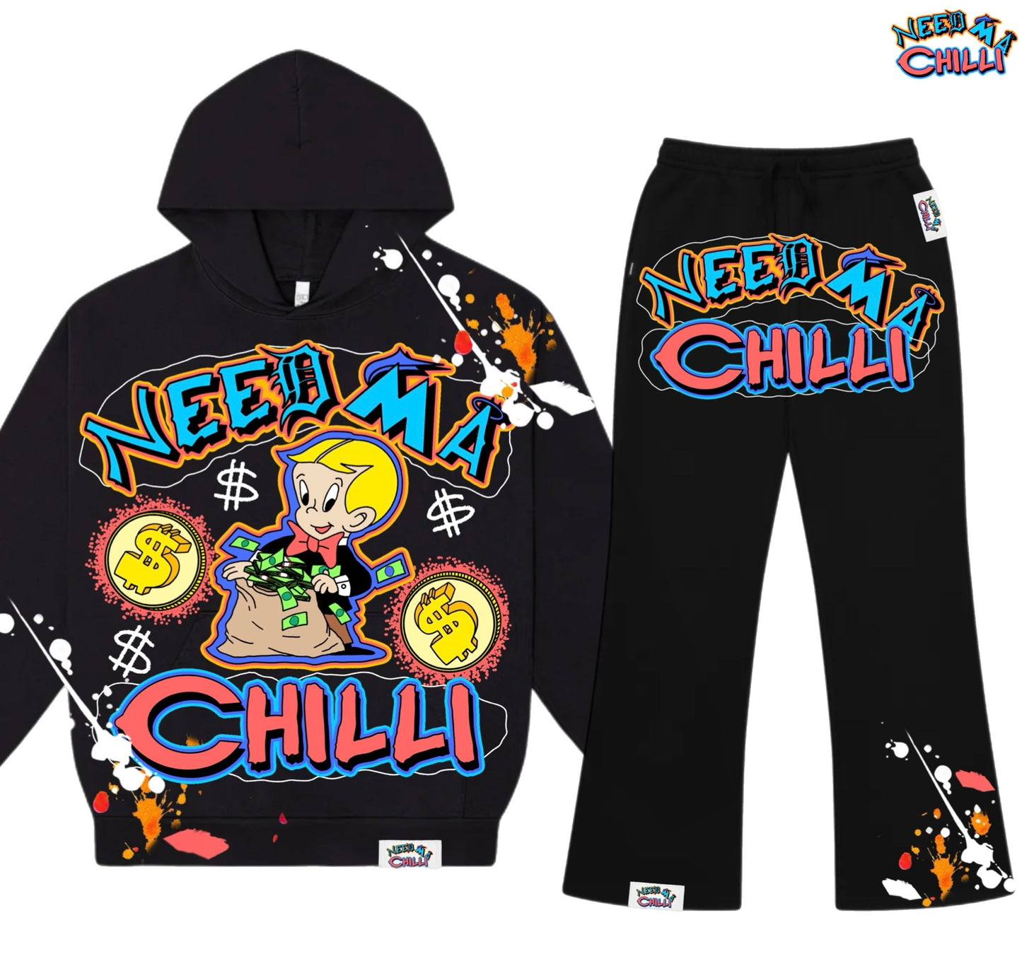 “ Billionaire Boy “ Black SweatSuit With Paint Splat
