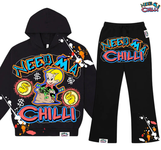“ Billionaire Boy “ Black SweatSuit With Paint Splat
