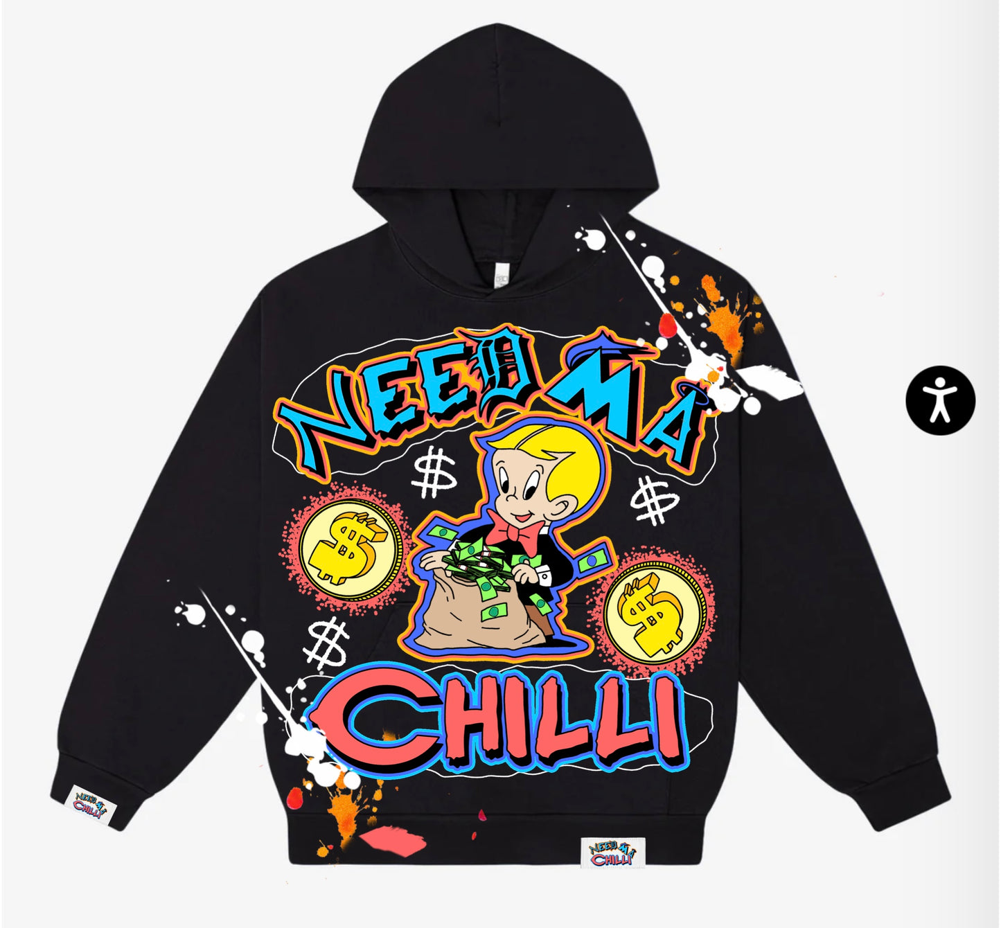 “ Billionaire Boy “ Black Hoodie With Paint Splats